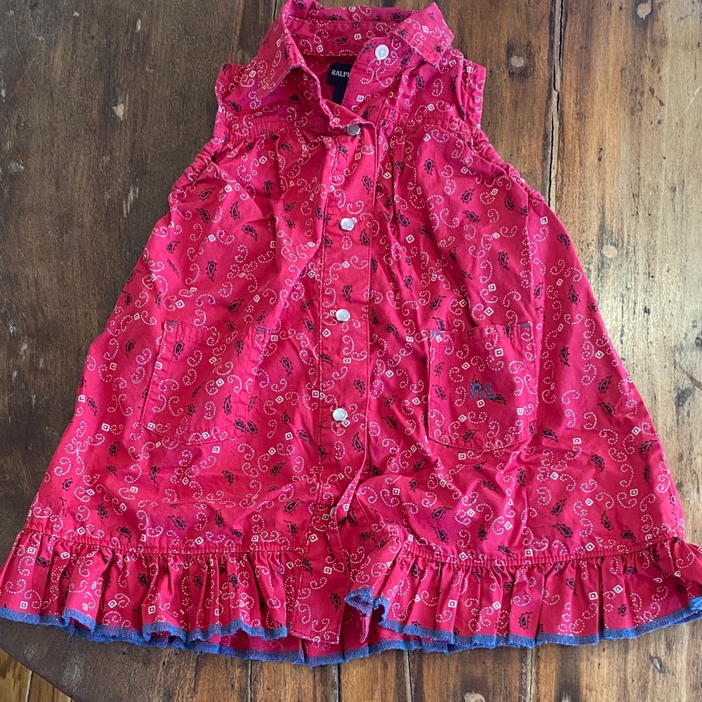 Ralph Lauren red and blue Paisley Sleeveless Ruffle Dress 12-18 months
